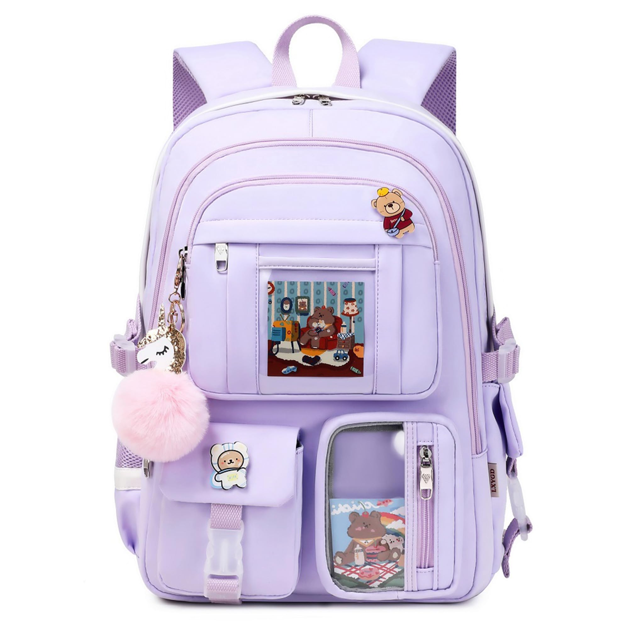 LXYGD Kawaii Kids 16 Inch Laptop Backpack for Girls and Teens Women Students (Purple) Travel Gifts