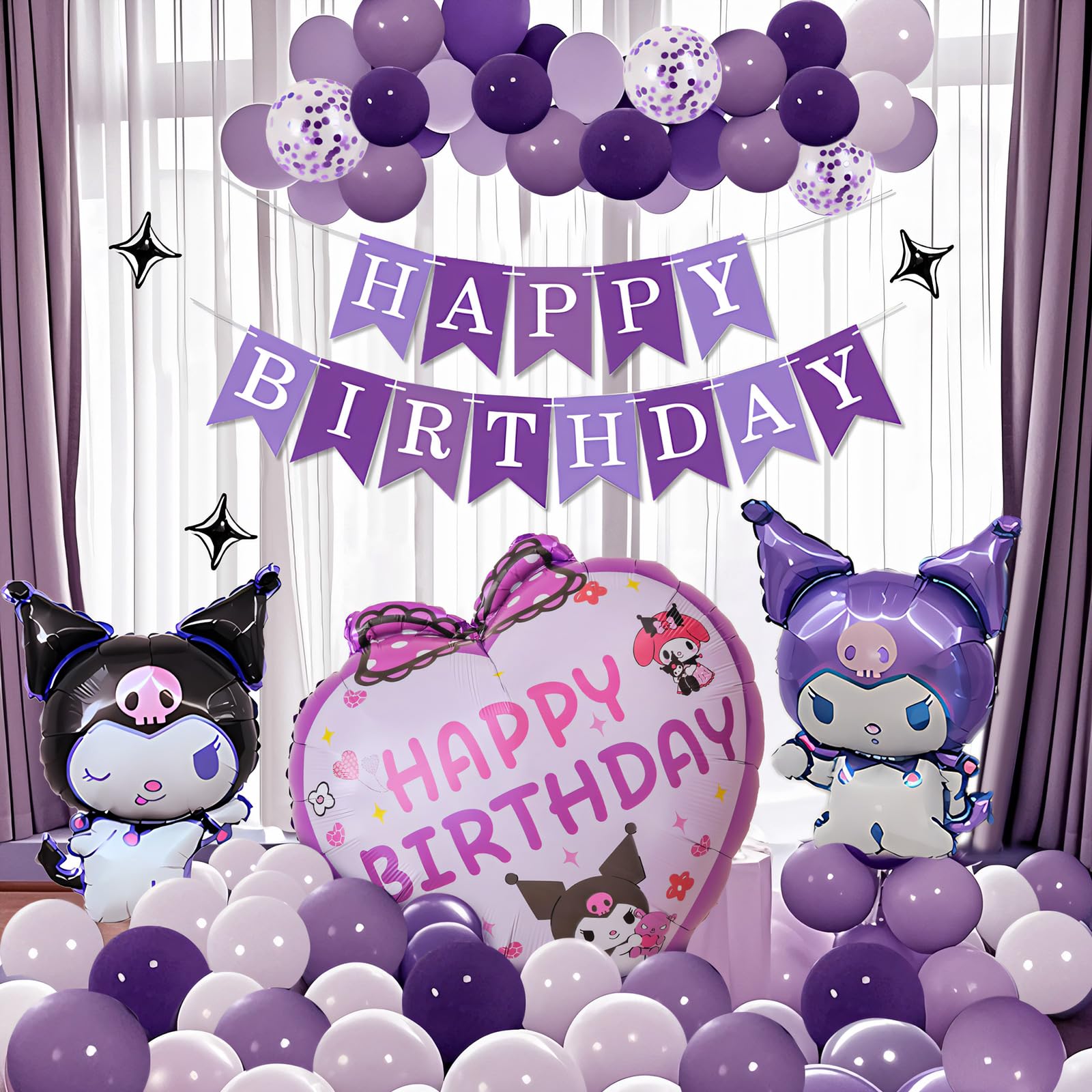 Happy Birthday Party Decor Set Balloons and Banners Cute Cartoon Kit For Girls
