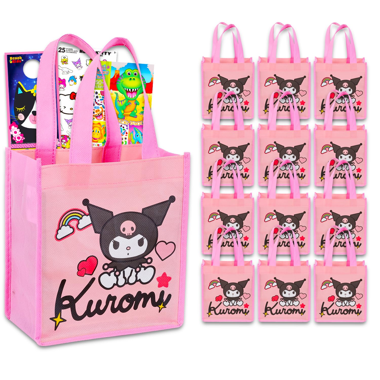 Kuromi Party Favor Bags Set for Kids | 12 Goodie Bags + Stickers | Party Supplies for Girls | Kuromi Party Favor Bags