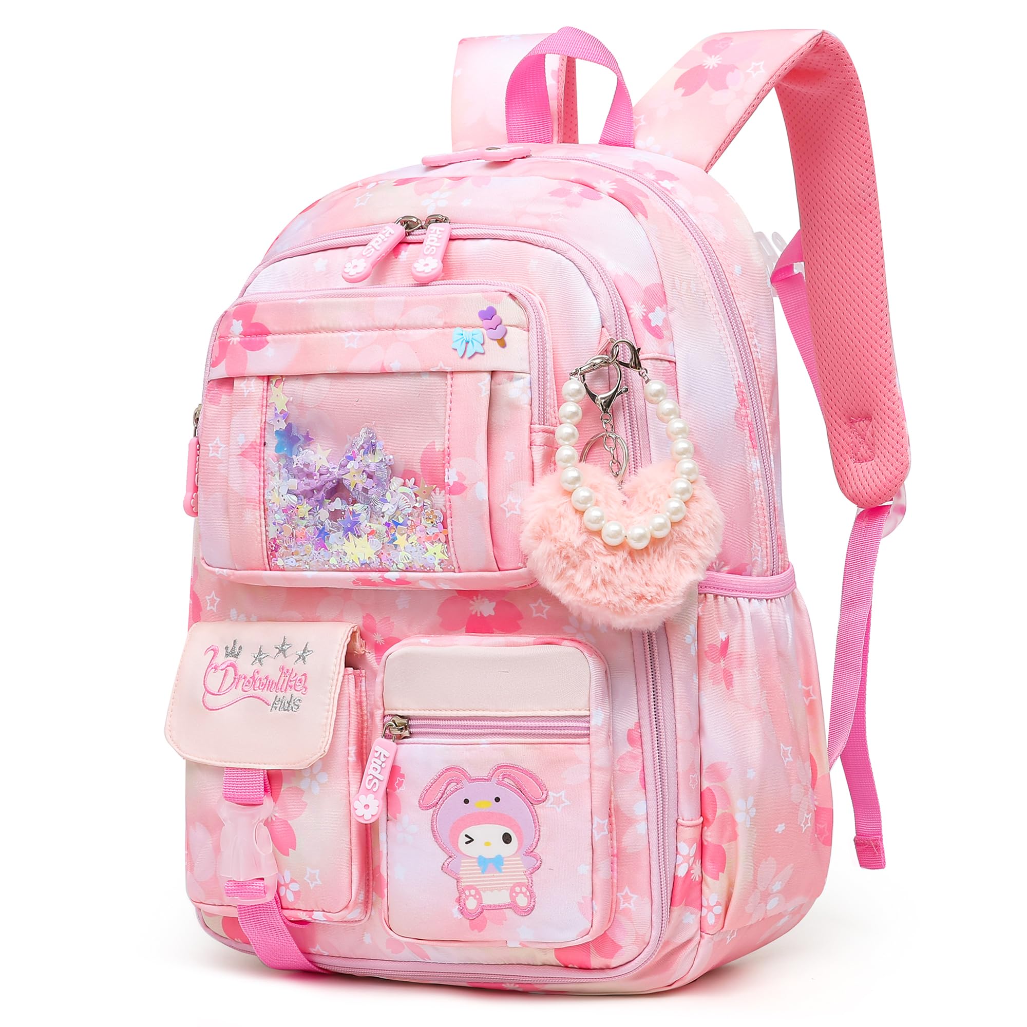 Alrisg Lovely Girls Backpack for Students Pink 17inch Splash-proof with Multiple Pockets
